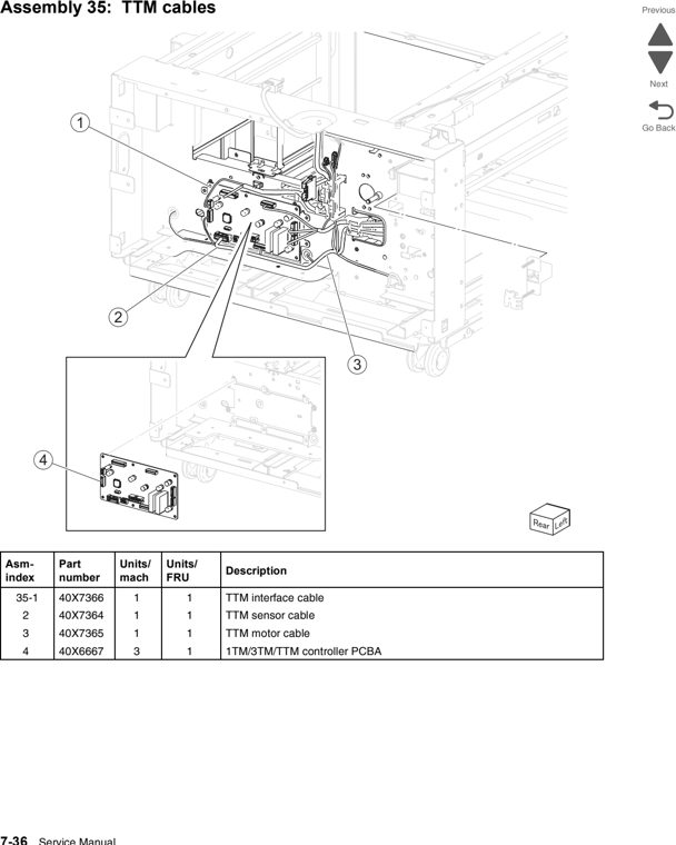 Assembly 35: TTM cables parts diagram - Lexmark C950 Parts