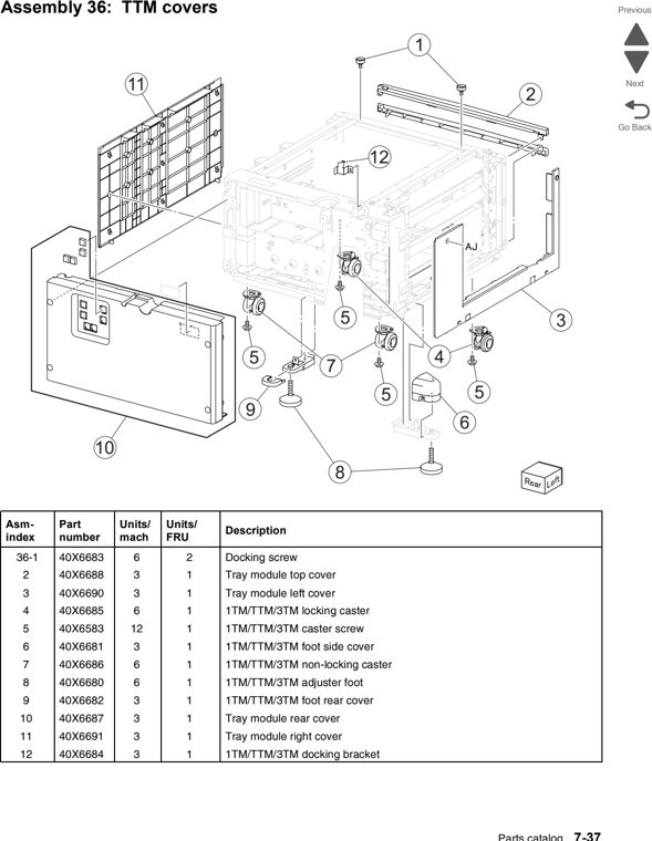 Assembly 36: TTM covers parts diagram - Lexmark C950 Parts