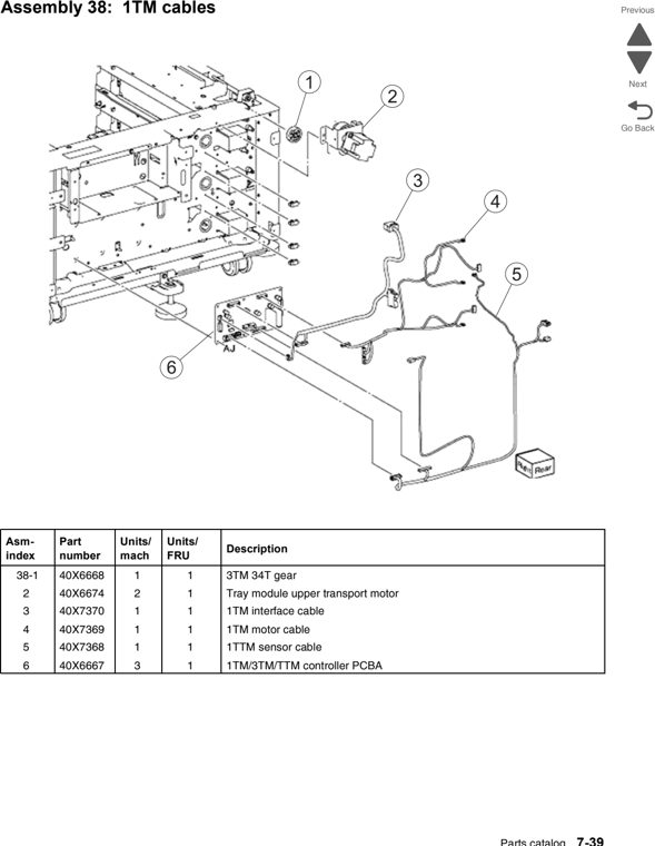Assembly 38: 1TM cables parts diagram - Lexmark C950 Parts