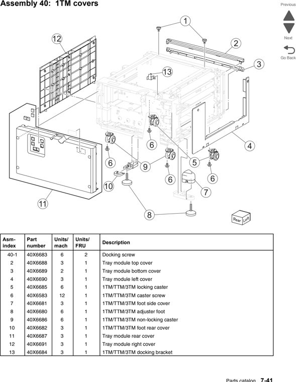 Assembly 40: 1TM covers parts diagram - Lexmark C950 Parts