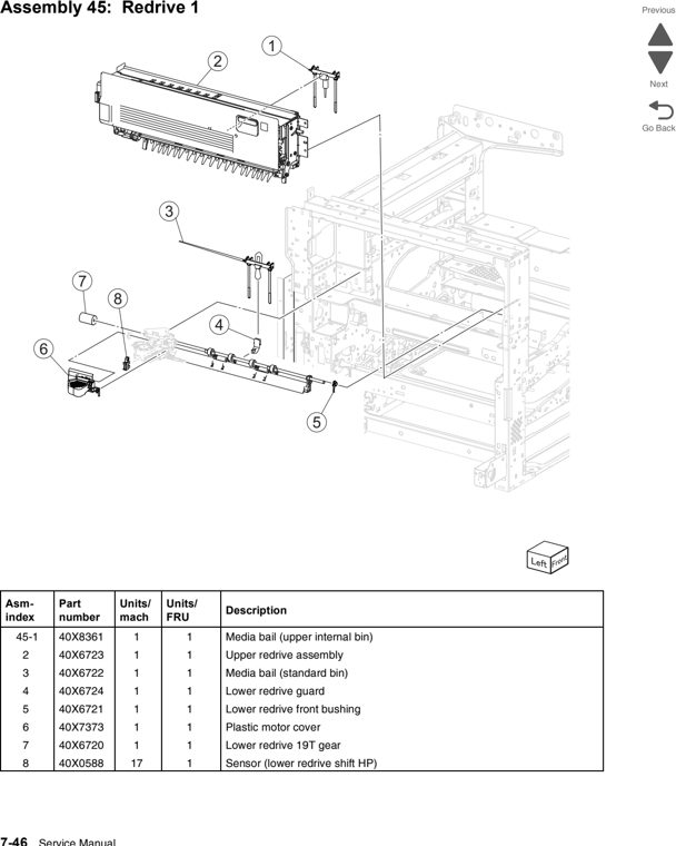 Assembly 45: Redrive 1 parts diagram - Lexmark C950 Parts