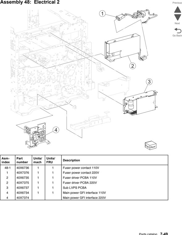 Assembly 48: Electrical 2 parts diagram - Lexmark C950 Parts