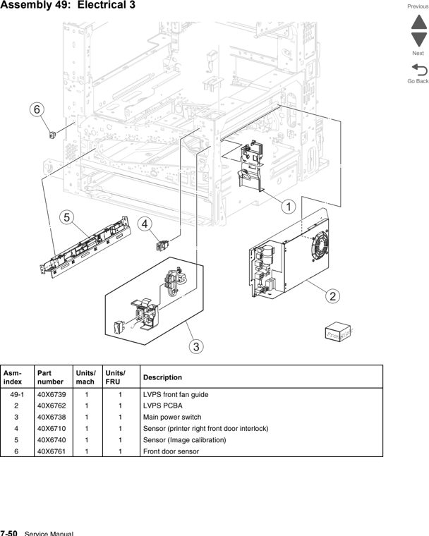 Assembly 49: Electrical 3 parts diagram - Lexmark C950 Parts