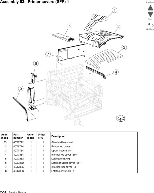 Assembly 53: Printer covers (SFP) 1 parts diagram - Lexmark C950 Parts