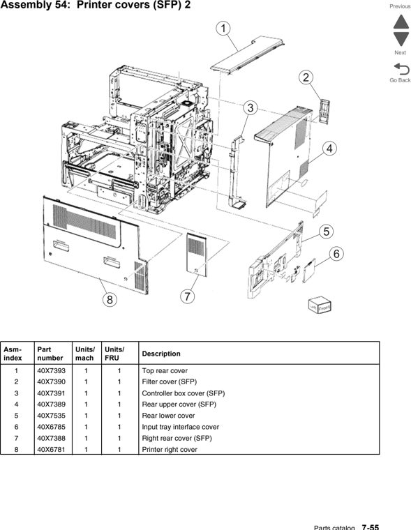 Assembly 54: Printer covers (SFP) 2 parts diagram - Lexmark C950 Parts