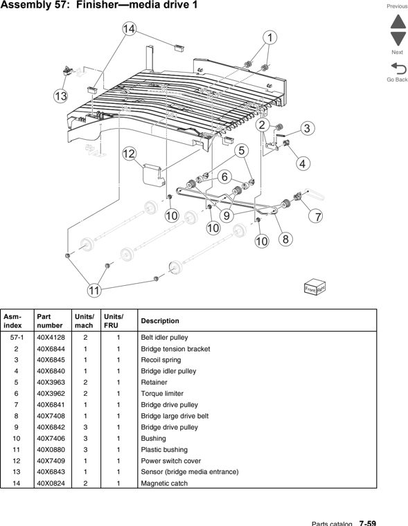 Assembly 57: Finisher—media drive 1 parts diagram - Lexmark C950 Parts