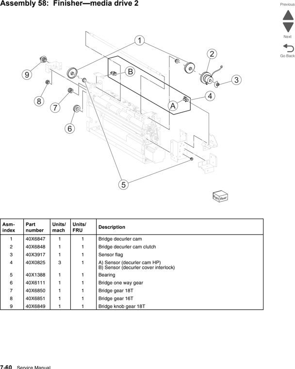 Assembly 58: Finisher—media drive 2 parts diagram - Lexmark C950 Parts
