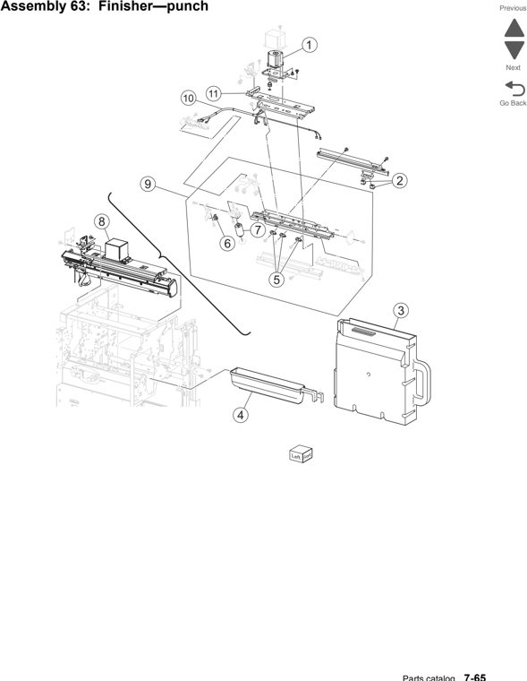 Assembly 63: Finisher—punch parts diagram - Lexmark C950 Parts