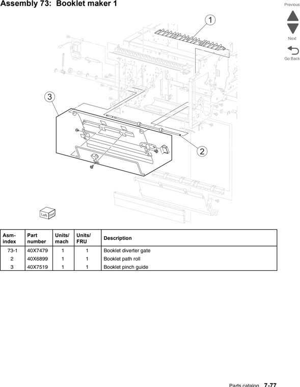 Assembly 73: Booklet maker 1 parts diagram - Lexmark C950 Parts