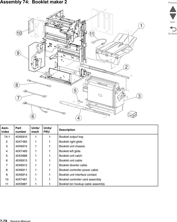 Assembly 74: Booklet maker 2 parts diagram - Lexmark C950 Parts