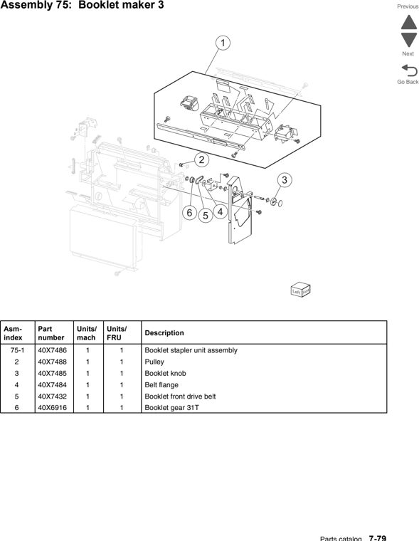 Assembly 75: Booklet maker 3 parts diagram - Lexmark C950 Parts