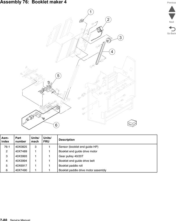 Assembly 76: Booklet maker 4 parts diagram - Lexmark C950 Parts