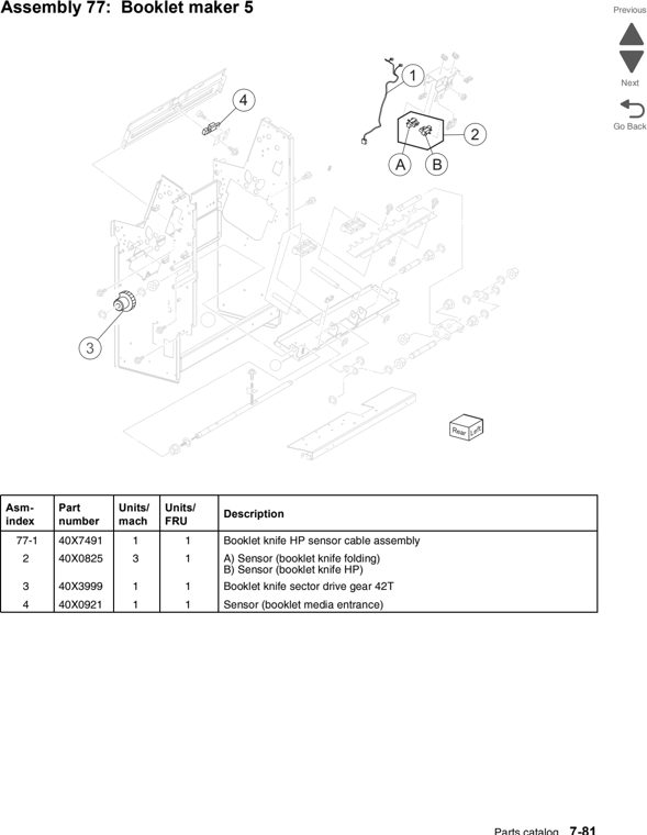 Assembly 77: Booklet maker 5 parts diagram - Lexmark C950 Parts