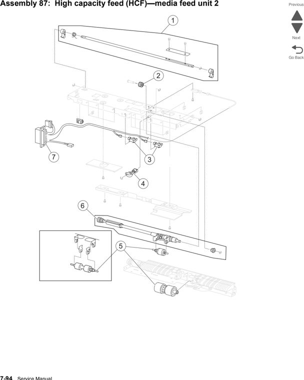 Assembly 87: High capacity feed (HCF)—media feed unit 2 parts diagram - Lexmark C950 Parts