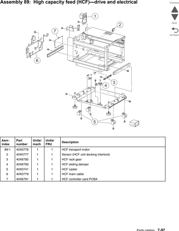 Assembly 89: High capacity feed (HCF)—drive and electrical parts diagram - Lexmark C950 Parts