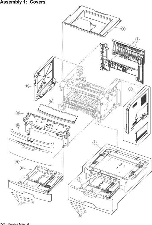 Assembly 1: Covers parts diagram - Lexmark X264 X363 X364 Parts