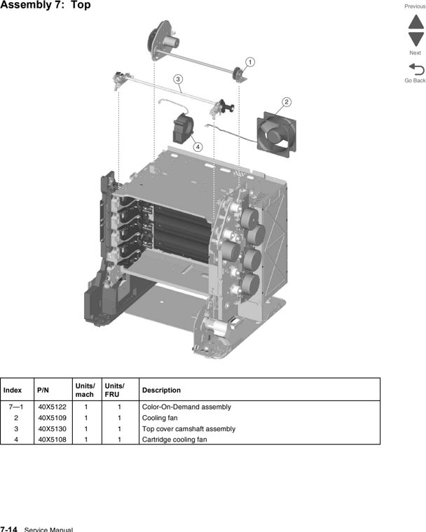 Assembly 7: Top parts diagram - Lexmark C746 & C748 Parts