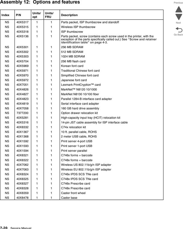 Assembly 12: Options and features parts diagram - Lexmark C746 & C748 Parts