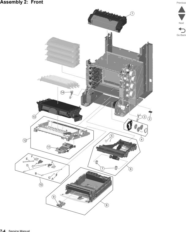 Assembly 2: Front parts diagram - Lexmark X746 & X748 Parts