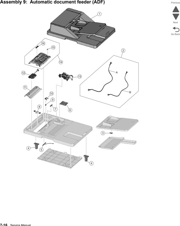 Assembly 9: Automatic document feeder (ADF) parts diagram - Lexmark X746 & X748 Parts