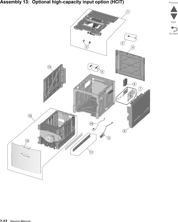 Assembly 13: Optional high-capacity input option (HCIT) parts diagram - Lexmark X746 & X748 Parts