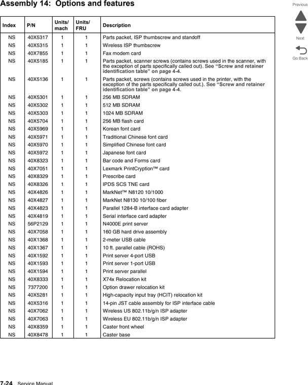 Assembly 14: Options and features parts diagram - Lexmark X746 & X748 Parts