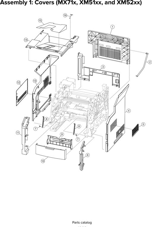 Assembly 1: Covers (MX71x, XM51xx, and XM52xx) parts diagram - Lexmark Parts For MX810 MX811 MX812 MX710 MX711 XM7155 XM7163 XM7170 MFP