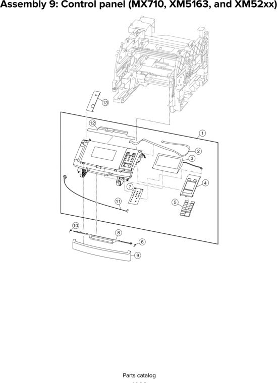 Assembly 9: Control panel (MX710, XM5163, and XM52xx) parts diagram - Lexmark Parts For MX810 MX811 MX812 MX710 MX711 XM7155 XM7163 XM7170 MFP