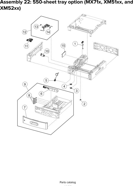 Assembly 22: 550-sheet tray option (MX71x, XM51xx, and parts diagram - Lexmark Parts For MX810 MX811 MX812 MX710 MX711 XM7155 XM7163 XM7170 MFP