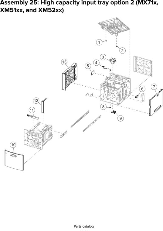 Assembly 25: High capacity input tray option 2 (MX71x, parts diagram - Lexmark Parts For MX810 MX811 MX812 MX710 MX711 XM7155 XM7163 XM7170 MFP