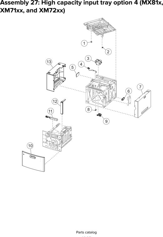 Assembly 27: High capacity input tray option 4 (MX81x, parts diagram - Lexmark Parts For MX810 MX811 MX812 MX710 MX711 XM7155 XM7163 XM7170 MFP