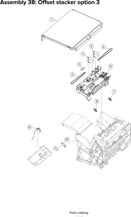 Assembly 38: Offset stacker option 3 parts diagram - Lexmark Parts For MX810 MX811 MX812 MX710 MX711 XM7155 XM7163 XM7170 MFP