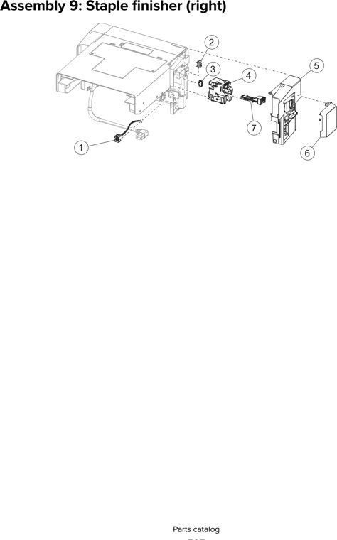 Assembly 9: Staple finisher (right) parts diagram - Lexmark MX610 MX617 MX611 MFP Parts