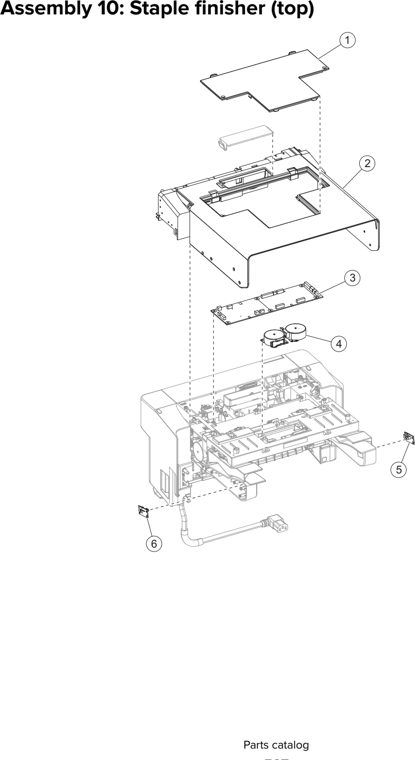 Assembly 10: Staple finisher (top) parts diagram - Lexmark MX610 MX617 MX611 MFP Parts