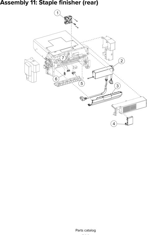 Assembly 11: Staple finisher (rear) parts diagram - Lexmark MX610 MX617 MX611 MFP Parts