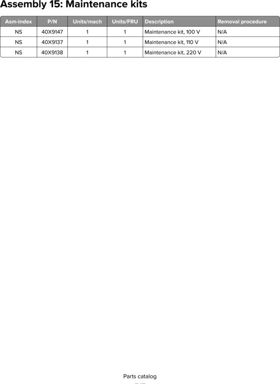 Assembly 15: Maintenance kits parts diagram - Lexmark MX610 MX617 MX611 MFP Parts