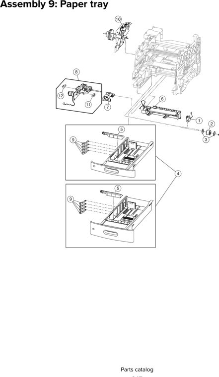 Assembly 9: Paper tray parts diagram - Lexmark MS810 MS811 MS812 MS710 MS711 M5155 M5163 M5170 ST9730 Parts
