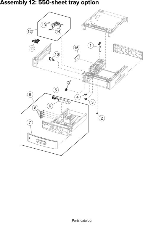 Assembly 12: 550-sheet tray option parts diagram - Lexmark MS810 MS811 MS812 MS710 MS711 M5155 M5163 M5170 ST9730 Parts