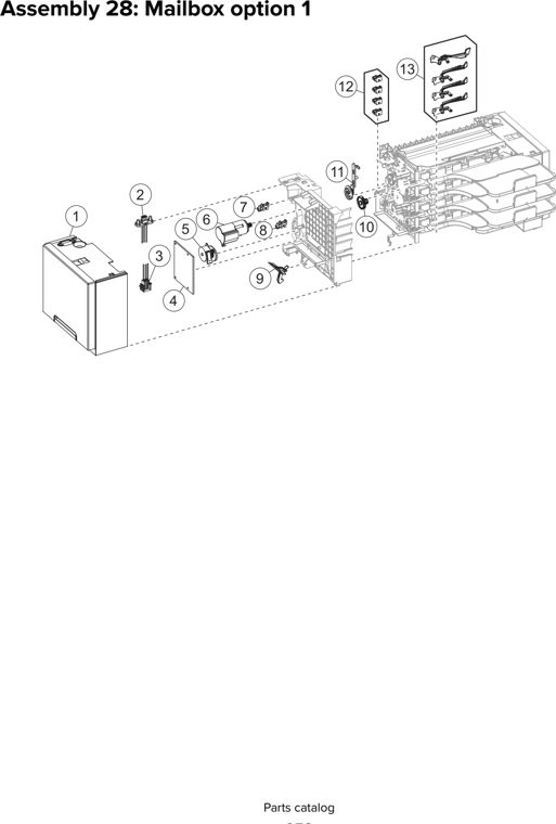 Assembly 28: Mailbox option 1 parts diagram - Lexmark MS810 MS811 MS812 MS710 MS711 M5155 M5163 M5170 ST9730 Parts