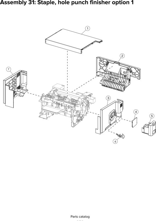Assembly 31: Staple, hole punch finisher option 1 parts diagram - Lexmark MS810 MS811 MS812 MS710 MS711 M5155 M5163 M5170 ST9730 Parts
