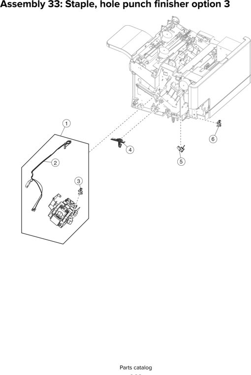 Assembly 33: Staple, hole punch finisher option 3 parts diagram - Lexmark MS810 MS811 MS812 MS710 MS711 M5155 M5163 M5170 ST9730 Parts