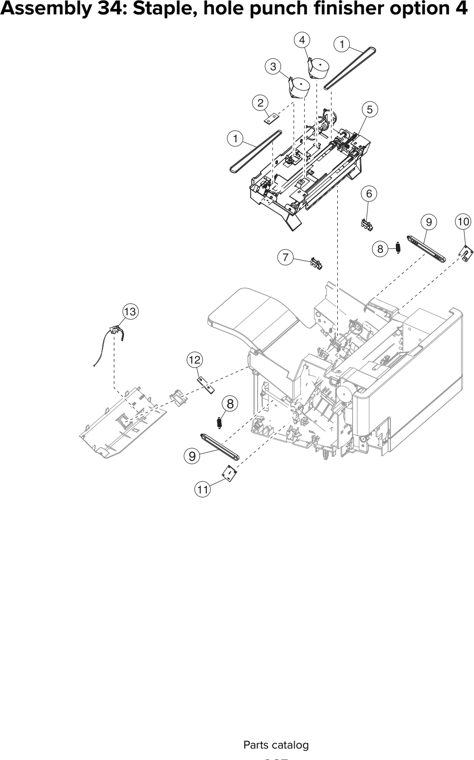 Assembly 34: Staple, hole punch finisher option 4 parts diagram - Lexmark MS810 MS811 MS812 MS710 MS711 M5155 M5163 M5170 ST9730 Parts