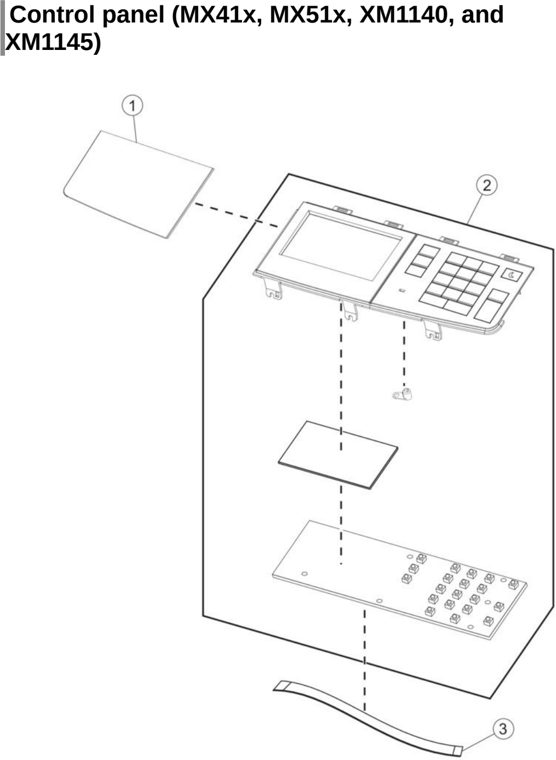 Assembly 3: Control panel (MX41x, MX51x, XM1140, and parts diagram - Lexmark MX310 MX317 MX410 MX417 MX510 MX511 MX517 XM1145 XM3150 MFP Parts