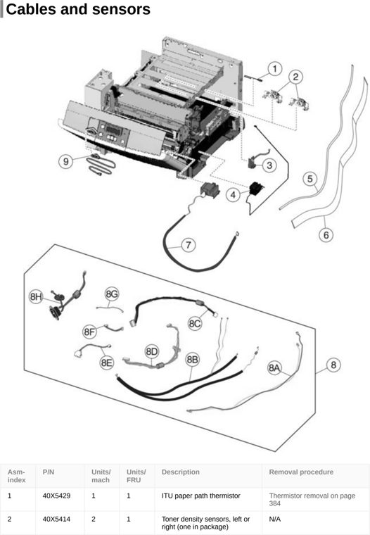 Assembly 6: Cables and sensors parts diagram - Lexmark CX310 CX317 CX410 CX417 CX510 CX517 XC2132 Parts