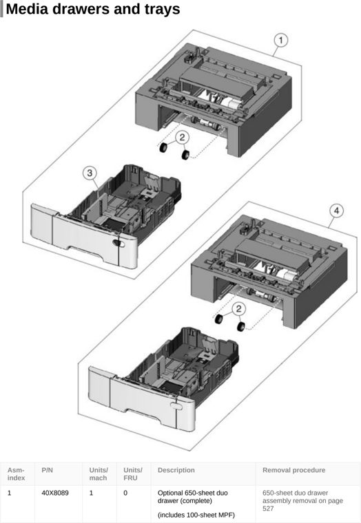 Assembly 7: Media drawers and trays parts diagram - Lexmark CX310 CX317 CX410 CX417 CX510 CX517 XC2132 Parts