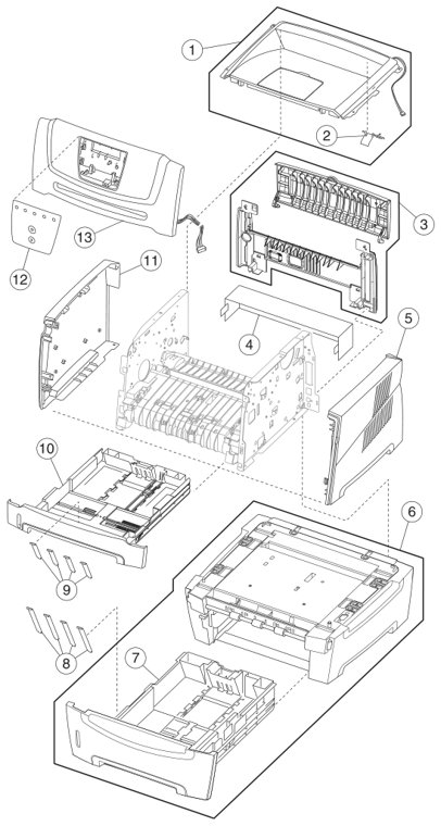 Assembly 1: Covers parts diagram - Lexmark E250 Parts