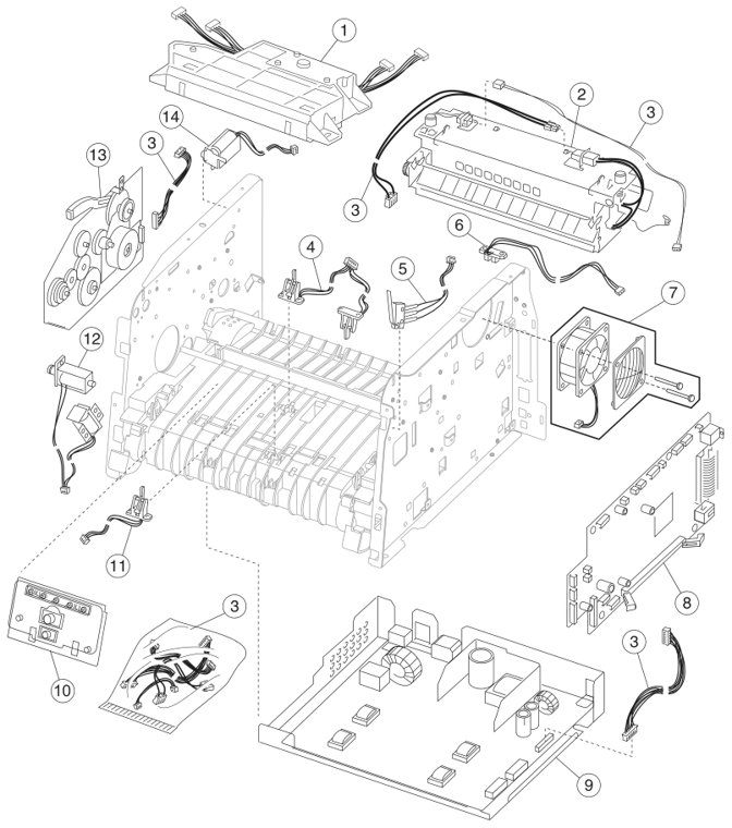 Assembly 2: Electronics parts diagram - Lexmark E250 Parts