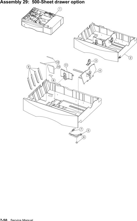 Assembly 29: 500-Sheet drawer option parts diagram - Lexmark C75x & C76x Options Parts