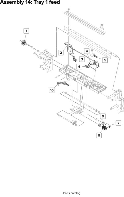 Assembly 14: Tray 1 feed parts diagram - Lexmark MX910 MX911 MX912 MFP Series Parts