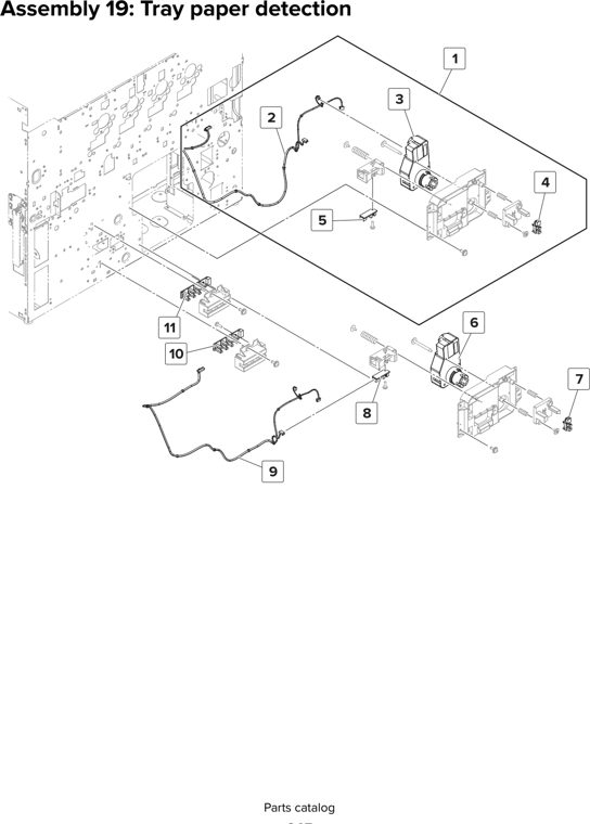 Assembly 19: Tray paper detection parts diagram - Lexmark MX910 MX911 MX912 MFP Series Parts
